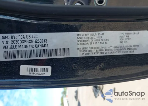 2022 Dodge Charger Sxt Rwd z USA, uszkodzony, nr VIN 2C3CDXBGXNH250213